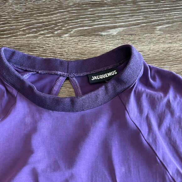 EUC Jacquemus La Robe Espelho Court Cupro Mini Dress Purple XL Cutout Bodycon - Picture 3 of 16